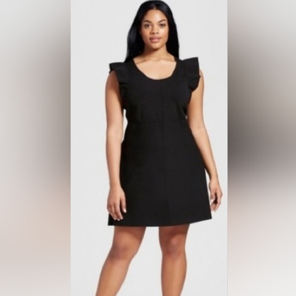 Victoria Beckham for Target Black Ruffle Sleeve Mini Dress